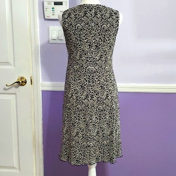 Connected Vintage Retro 90s Black White Botanical Print Ribbed Fabric Midi Dress - Picture 5 of 7